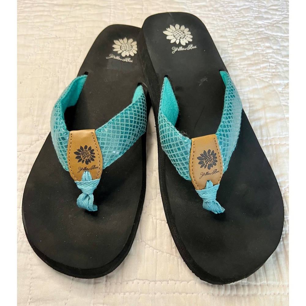 Yellow Box Womens Teal Snakeskin Print Flip Flop Platform Sandals Black Size 10
